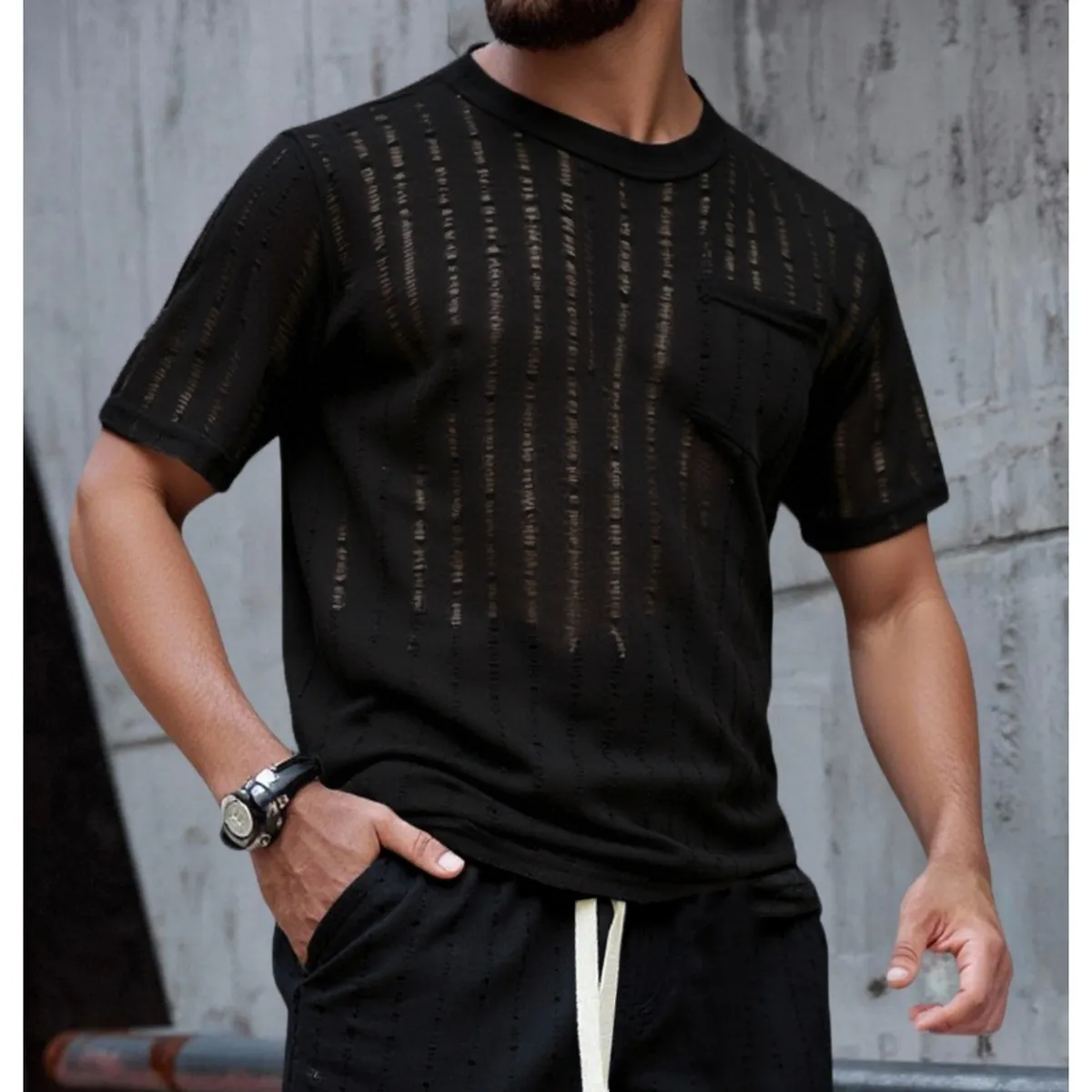 LIKE SHOP - Polera Hombre Manga Corta Tejida Estilo Casual Verano Bolsillo 0261