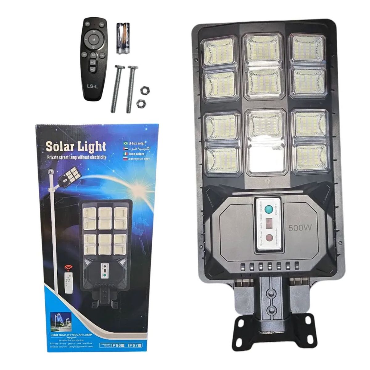GENERICO - Foco Solar Led De Calle Jardín Alta Potencia 500w + Soporte Negro Blanco Frío