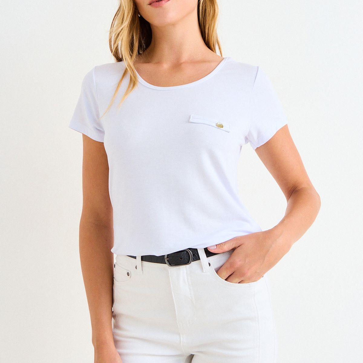 ASH - Polera Manga Corta Lisa Mujer Crudo Ash