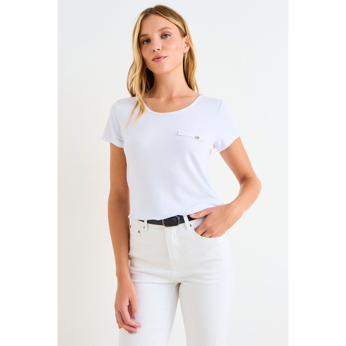 ASH - Polera Manga Corta Lisa Mujer Crudo Ash
