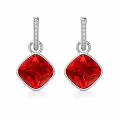 BLOOM CRYSTAL - Argollas Eternity con Charms Cushion Rojo en Rodio