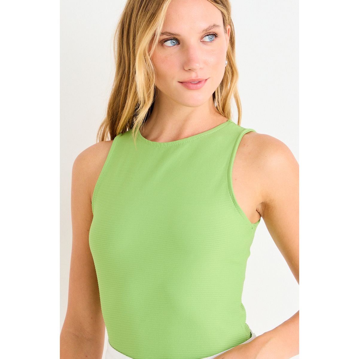 ASH - Polera Sin Mangas Lisa Mujer Verde Lima Ash