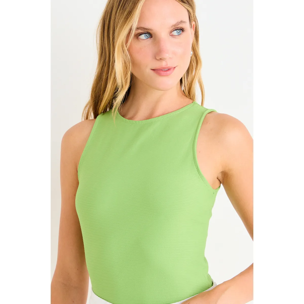 ASH - Polera Sin Mangas Lisa Mujer Verde Lima Ash