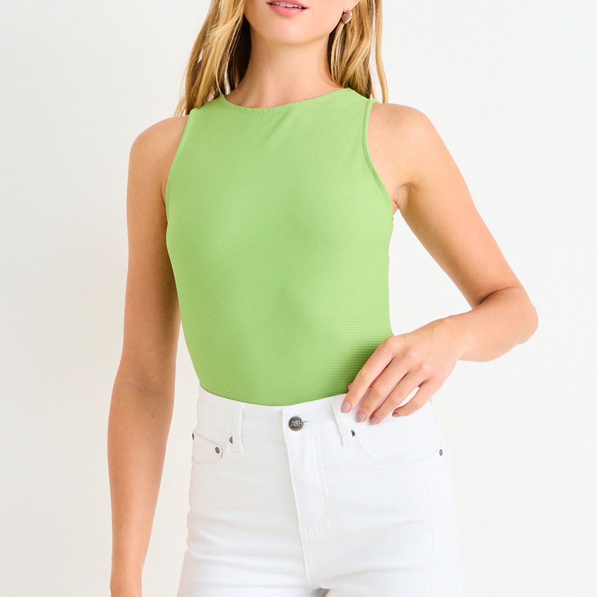 ASH - Polera Sin Mangas Lisa Mujer Verde Lima Ash