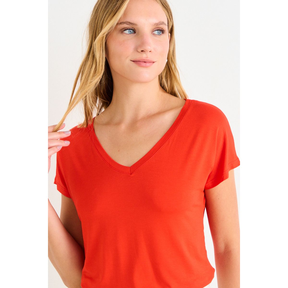 ASH - Polera Manga Corta Lisa Mujer Roja Ash