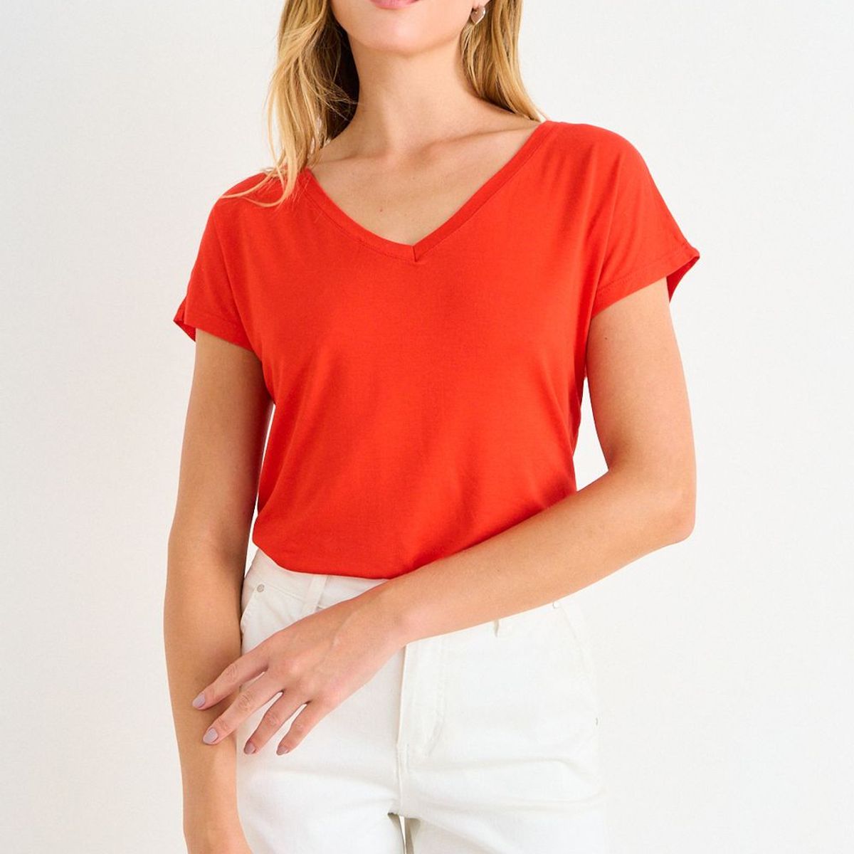 ASH - Polera Manga Corta Lisa Mujer Roja Ash