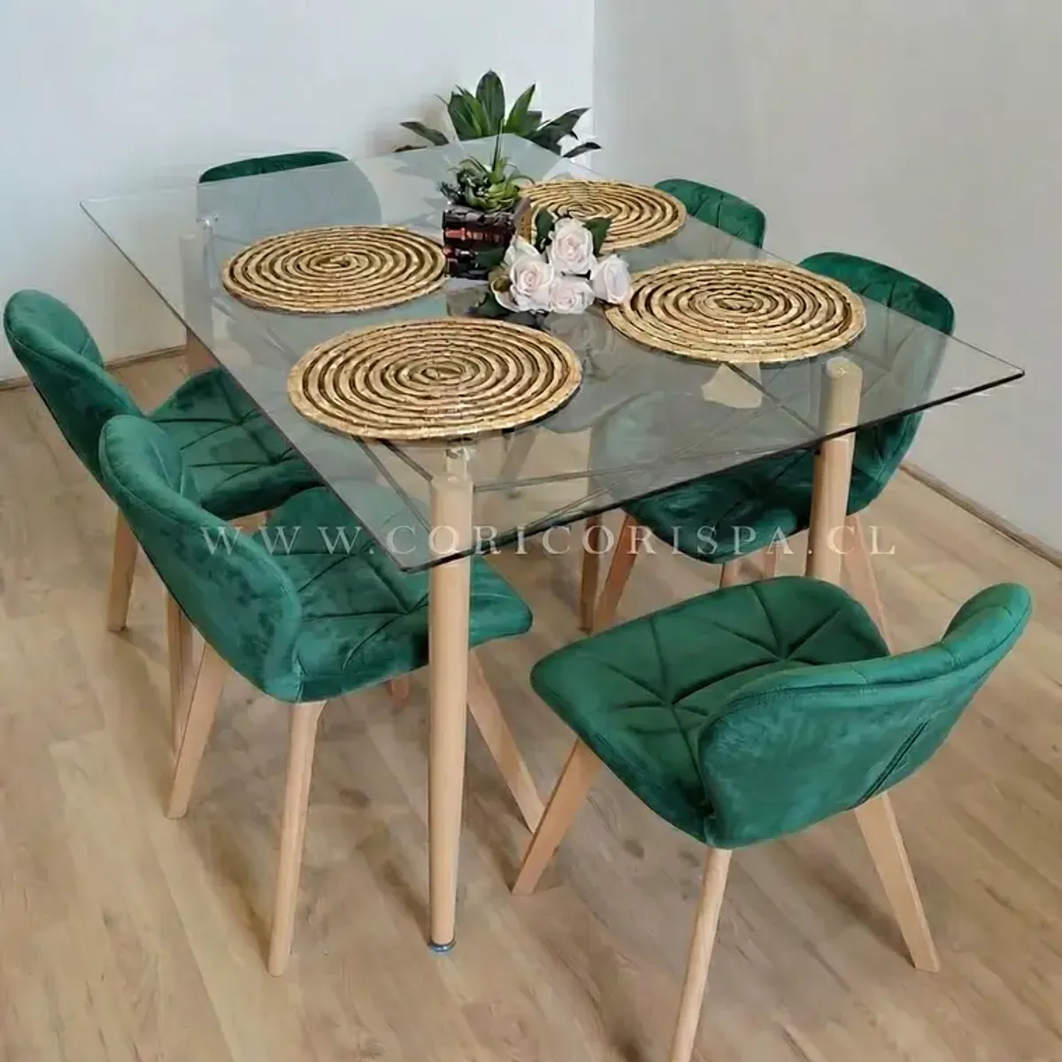 CORI CORI - Mesa Crox 140x80cms + 6 Sillas Mariposa Velvet