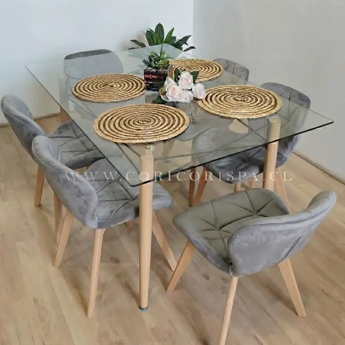 CORI CORI - Mesa Crox 140x80cms + 6 Sillas Mariposa Velvet