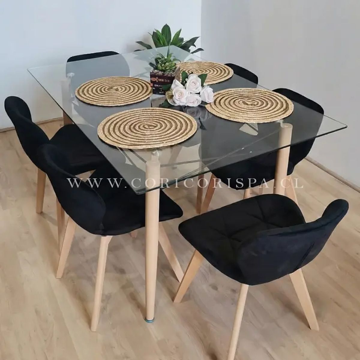 CORI CORI - Mesa Crox 140x80cms + 6 Sillas Mariposa Velvet