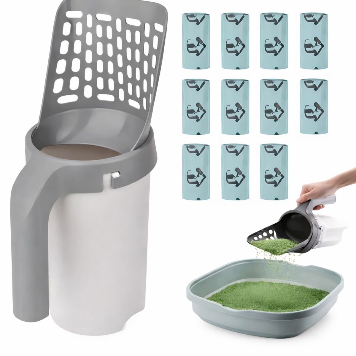 GENERICO - Pala Recogedora De Arena Para Gato Con Contenedor + Bolsas