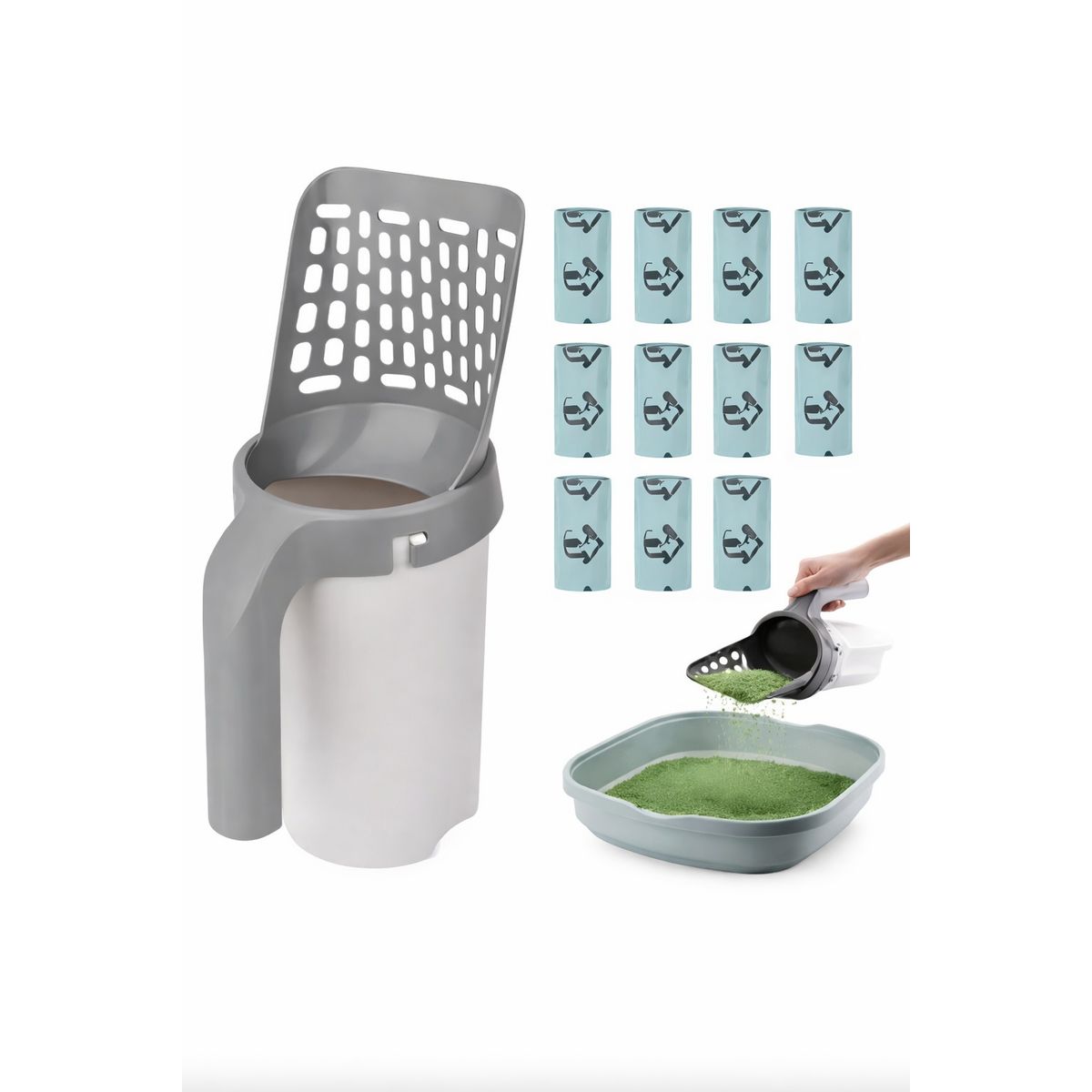 GENERICO - Pala Recogedora De Arena Para Gato Con Contenedor + Bolsas