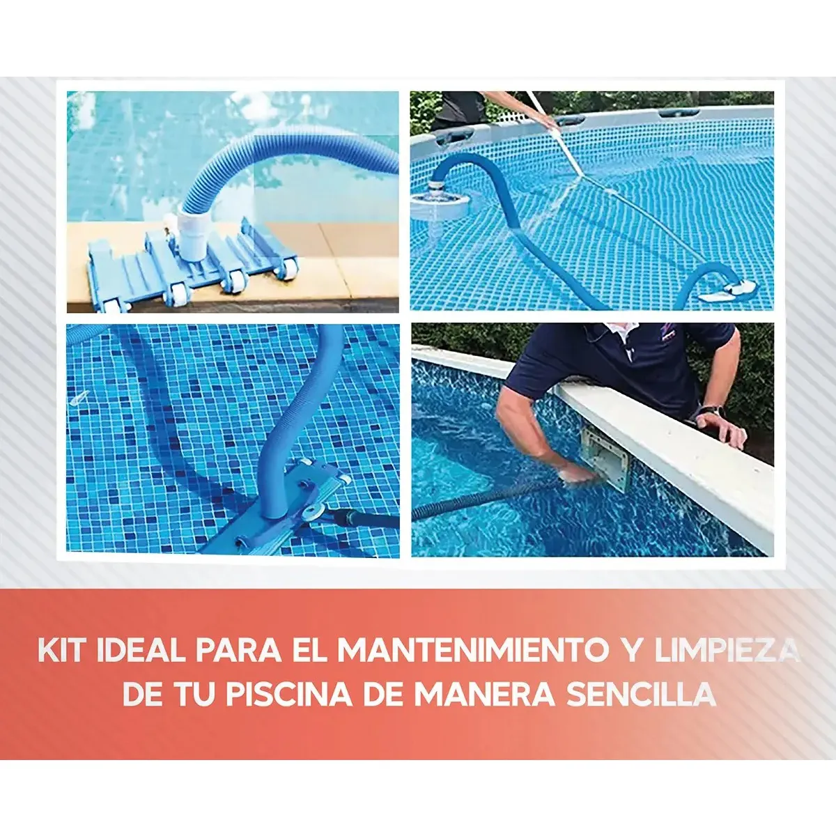 EVERSO - Kit Limpieza Piscina Pértiga 24m Manguera Accesorios Azul
