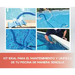 EVERSO - Kit Limpieza Piscina Pértiga Con Manguera aspiradora Y Red Azul