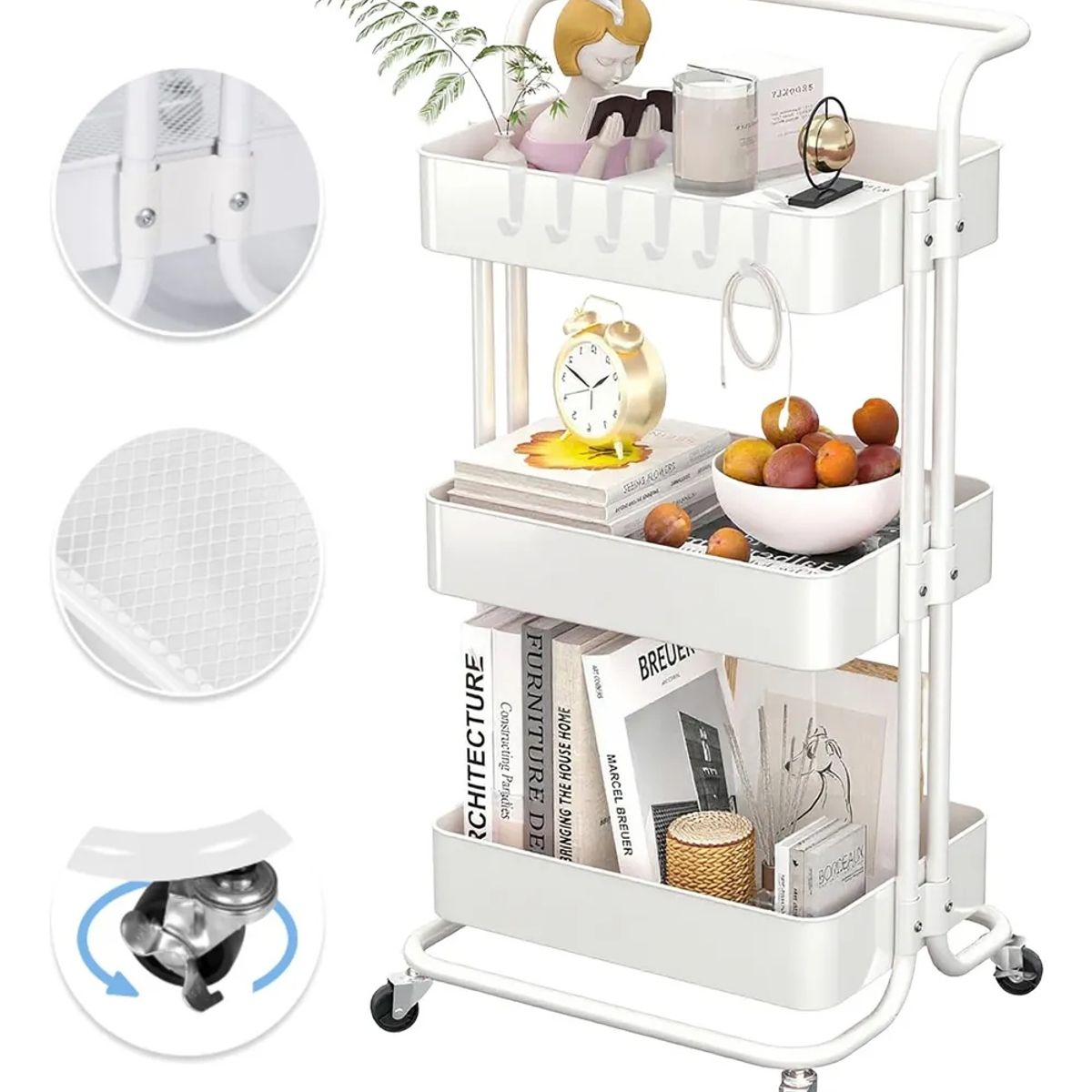 GENERICO - Carrito Organizador Metálico Con Asa Ruedas 3 Niveles