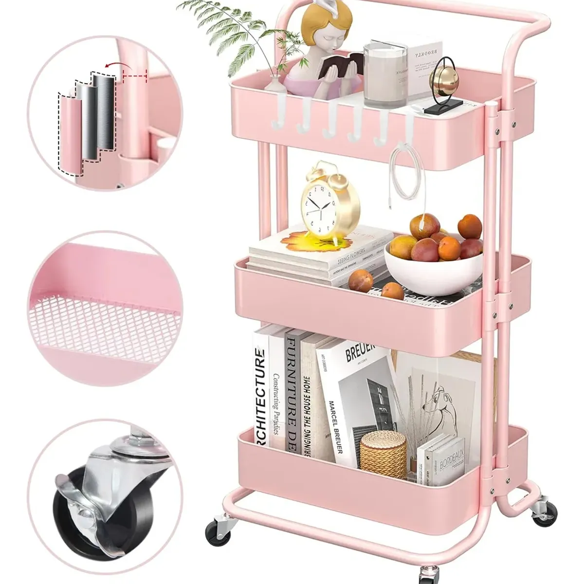 GENERICO - Carrito Organizador Metálico Con Asa Ruedas 3 Niveles