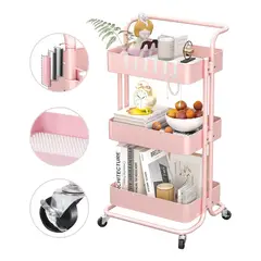 GENERICO - Carrito Organizador Metálico Con Asa Ruedas 3 Niveles