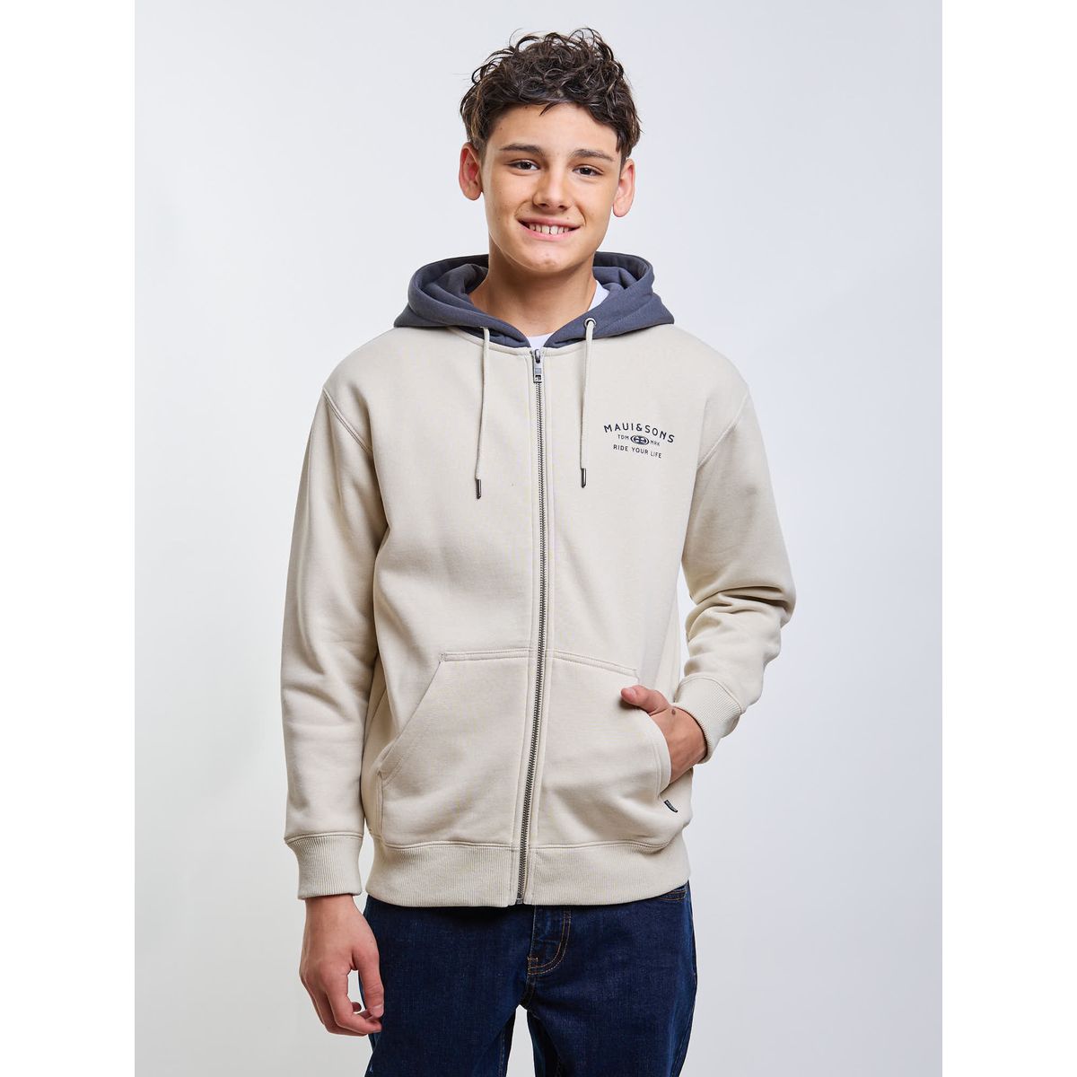 MAUI AND SONS - Poleron FZ Flux Beige Infantil Maui And Sons
