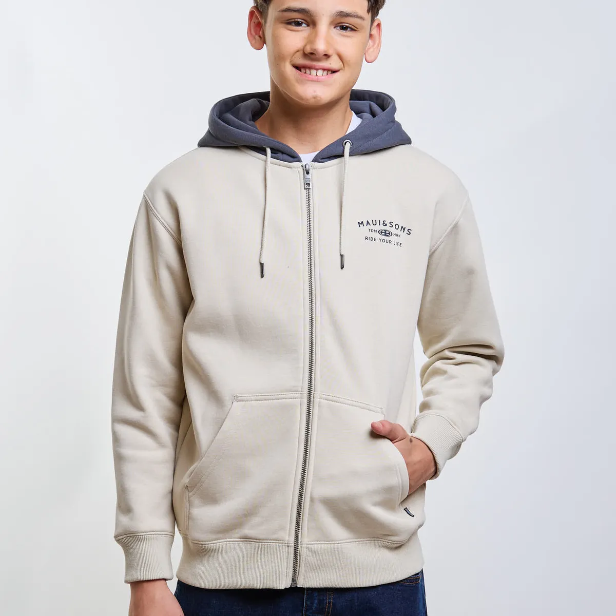 MAUI AND SONS - Poleron FZ Flux Beige Infantil Maui And Sons