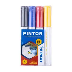 PILOT - Pintor Set Negro, Rojo, Azul, Amarillo Punta Extra Fina 4 un.