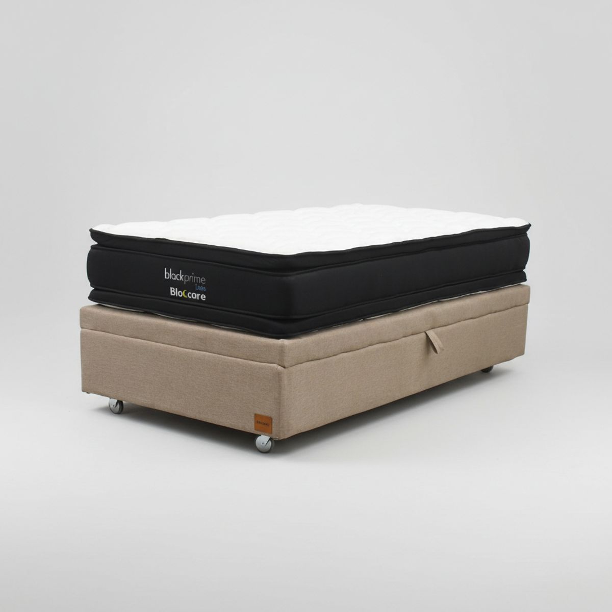 BLOCCARE - Cama Baul 1.5 Plaza L190 cm + Colchon Black Prime - Modelo Dos / Con Rueda Pyton (Beige)