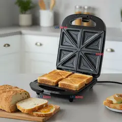 RAF - Sandwichera Eléctrica Antiadherente Tostadora 4 Sandwich 1000W