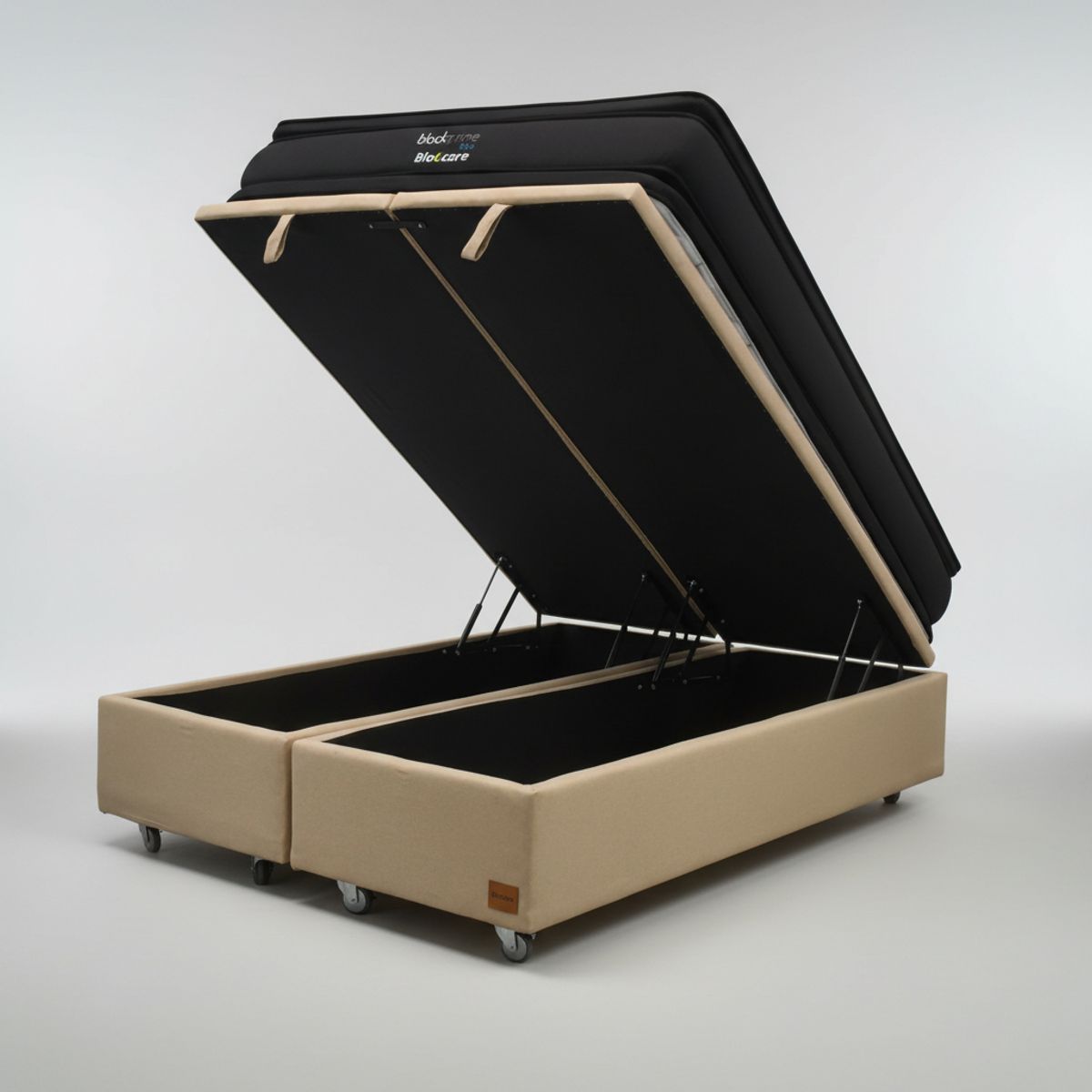 BLOCCARE - Cama Baul 2 Plaza L200 cm + Colchon Black Prime - Modelo Dos / Con Rueda Pyton (Beige)