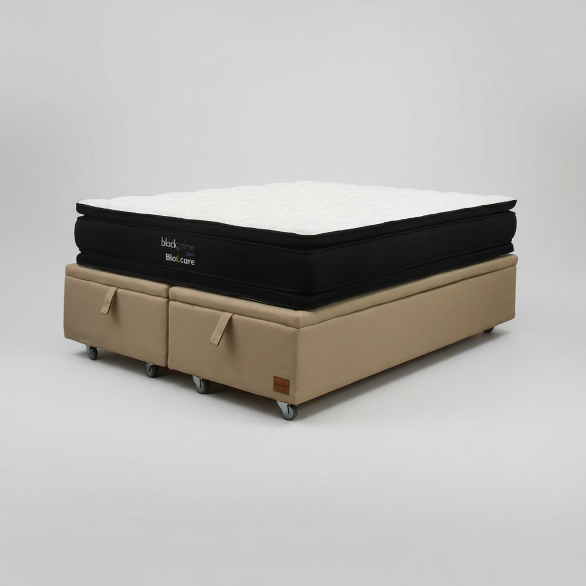 BLOCCARE - Cama Baul 2 Plaza L200 cm + Colchon Black Prime - Modelo Dos / Con Rueda Pyton (Beige)