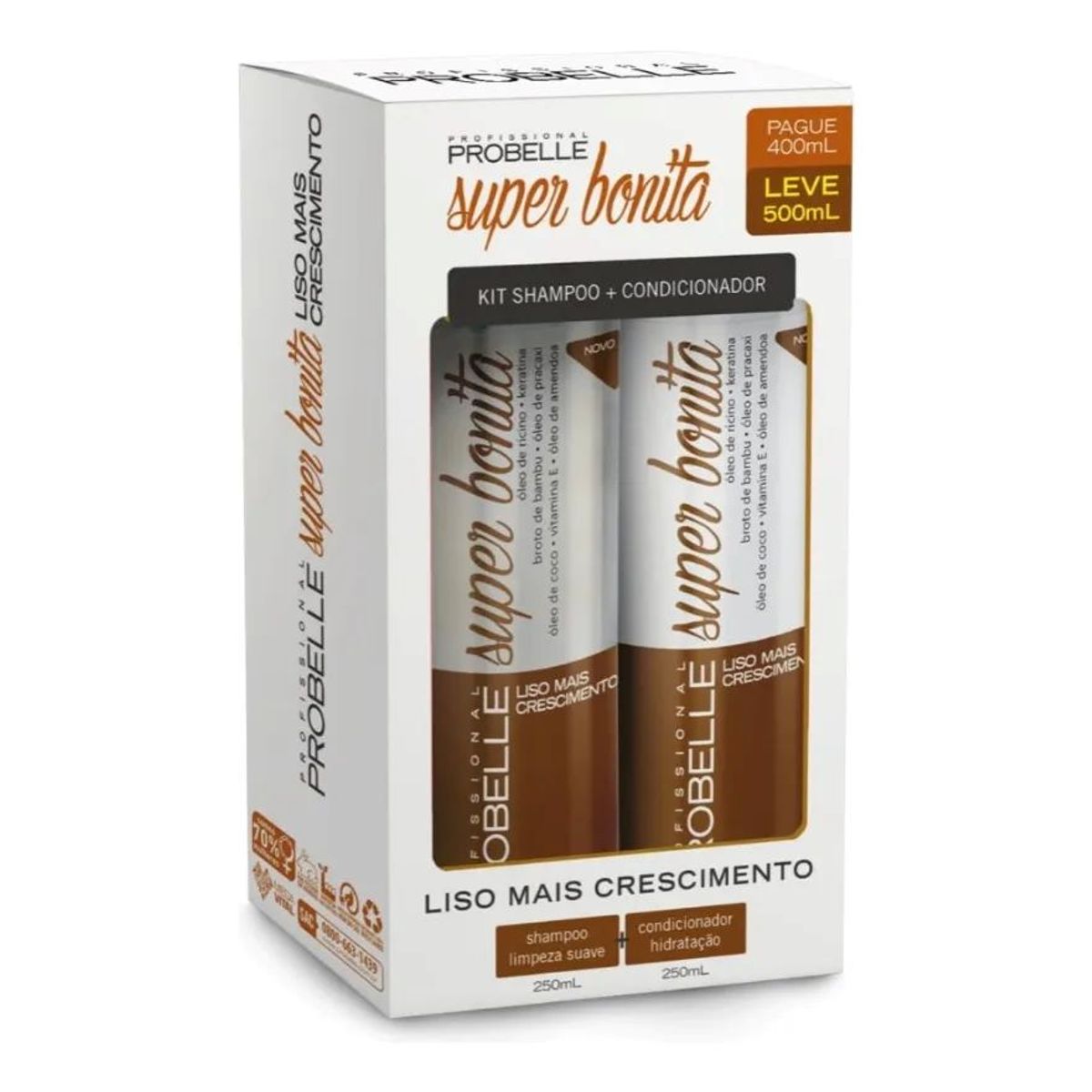 PROBELLE - KIT SHAMPOO Y ACON LISO MAIS CRESCIMENTO PROBELLE 500ML BOMBA CRECIMIENTO ACELERADO Y ALINEA TÉRMICO
