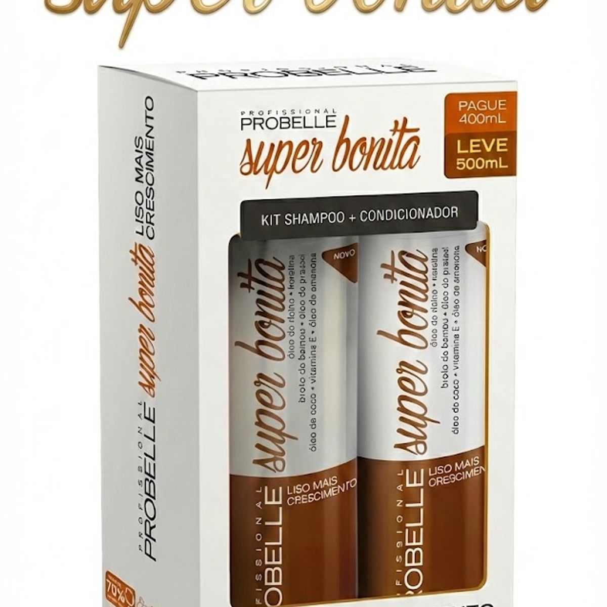 PROBELLE - KIT SHAMPOO Y ACON LISO MAIS CRESCIMENTO PROBELLE 500ML BOMBA CRECIMIENTO ACELERADO Y ALINEA TÉRMICO