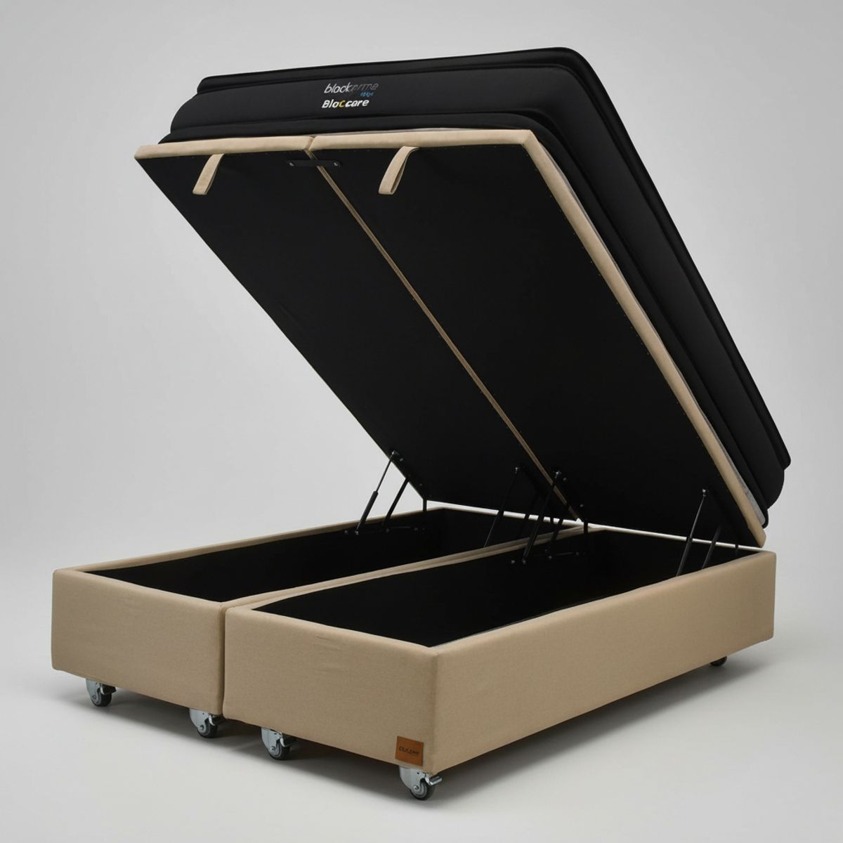 BLOCCARE - Cama Baul Super King L200 cm + Colchon Black Prime - Modelo Dos  Con Rueda Deluxe Beige