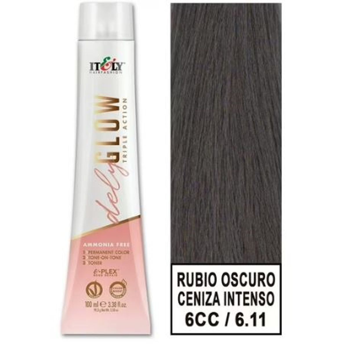 GENERICO - TINTURA PER S/AMONI ITELY DELYGLOW 6CC RUBIO OSCURO CENIZA INTENSO 100ML 6.11 + OXIDANTE