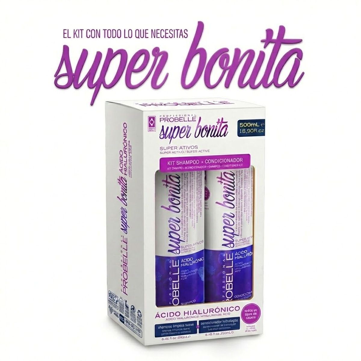 PROBELLE - KIT DUO SHAMPOO Y ACONDICIONADOR HIALURÓNICO PROBELLE 500ML RELLENO FIBRA EFECTO FILLER HIDRATACIÓN