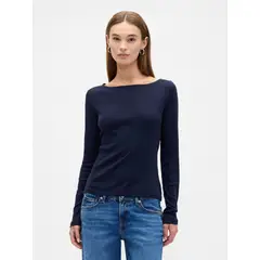 GAP - Polera Mujer Manga Larga Boatneck Azul
