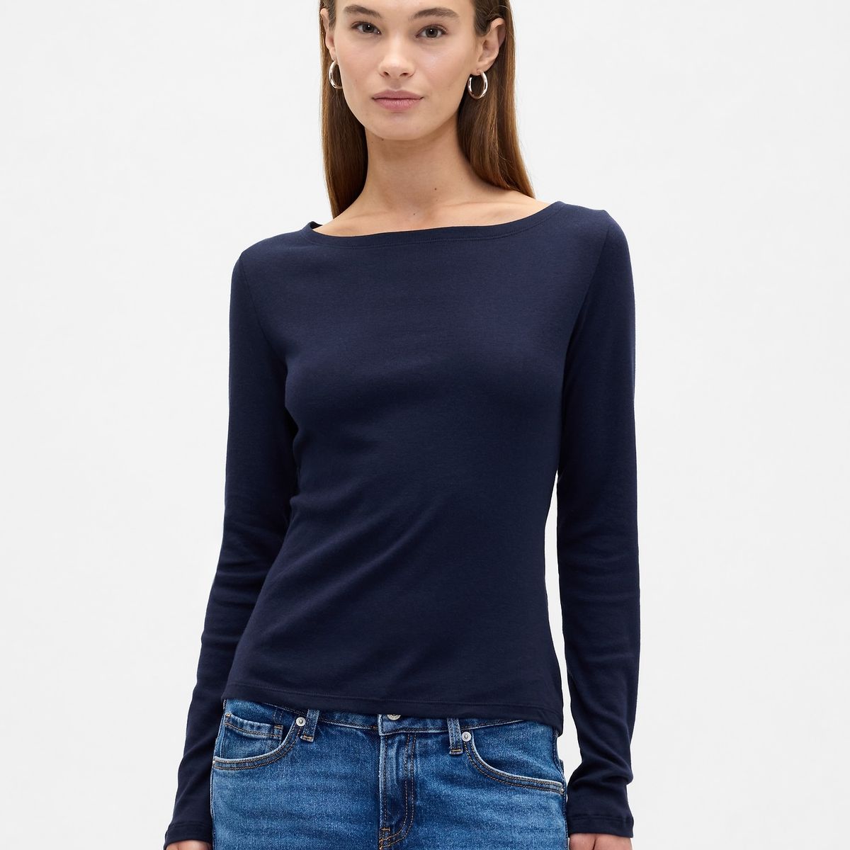 GAP - Polera Mujer Gap Manga Larga Boatneck Azul