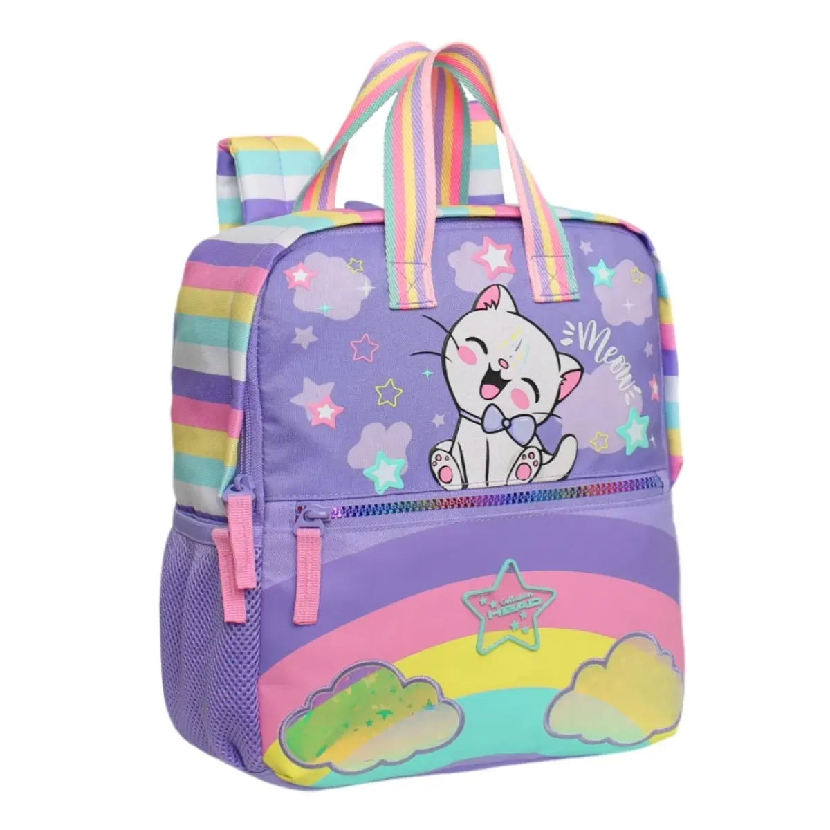 GENERICO - Mochila Infantil Niña Pepa Cat Rainbow Lila Head Violeta