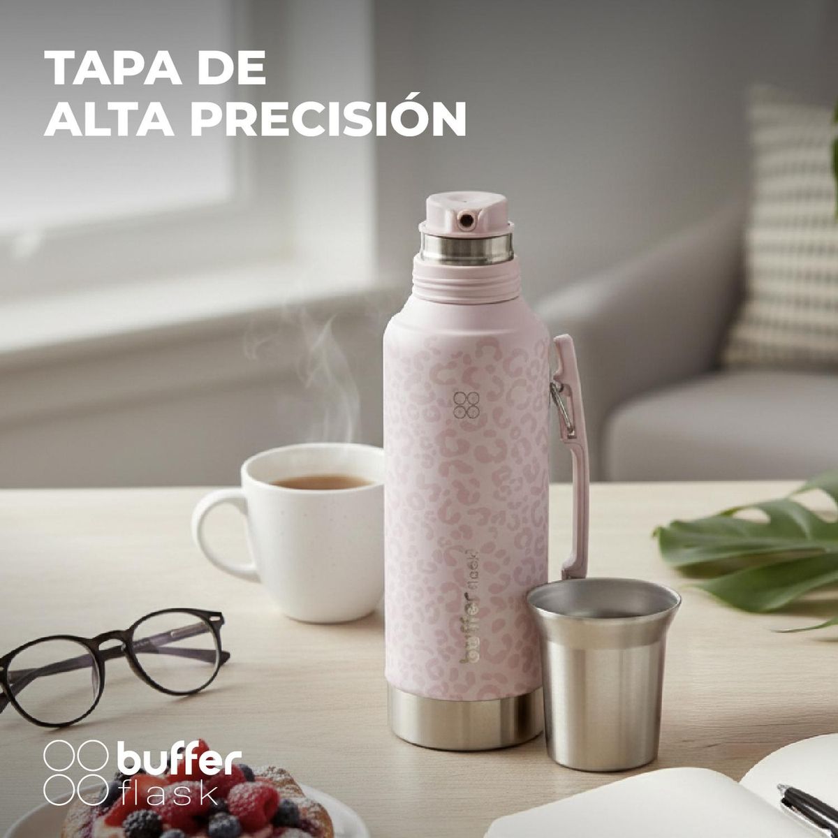BUFFER FLASK - Termo Mate Set Matero Buffer 1,2L Acero Inox + Vaso - Rosa