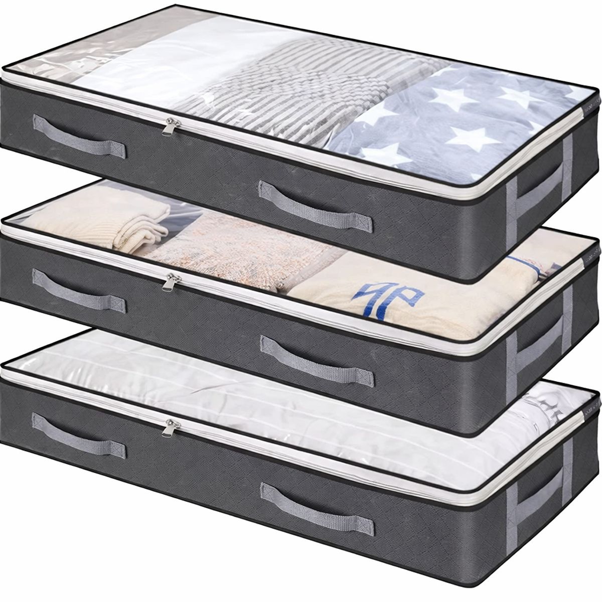 GENERICO - Organizador Bajo Cama Plegable con Cierre y Ventana Transparente  Set de Bolsas de Almacenamiento para Ropa y Cobertores