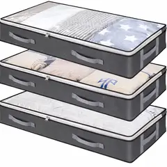 GENERICO - Organizador Bajo Cama Plegable con Cierre y Ventana Transparente Set de Bolsas de Almacenamiento para Ropa y Cobertores