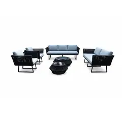 TERRA ESTILO - Juego de Terraza Cuerda Náutica Plana 6 Piezas Negro