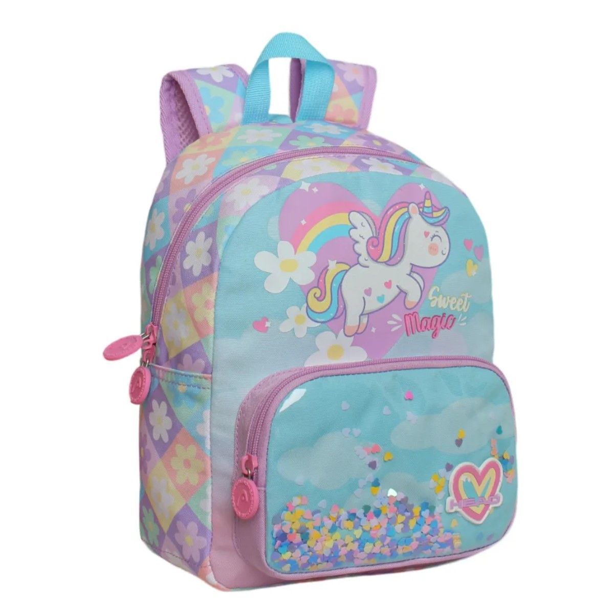 GENERICO - Mochila Infantil Niña Pop Unicornio Flores Lila Head Violeta