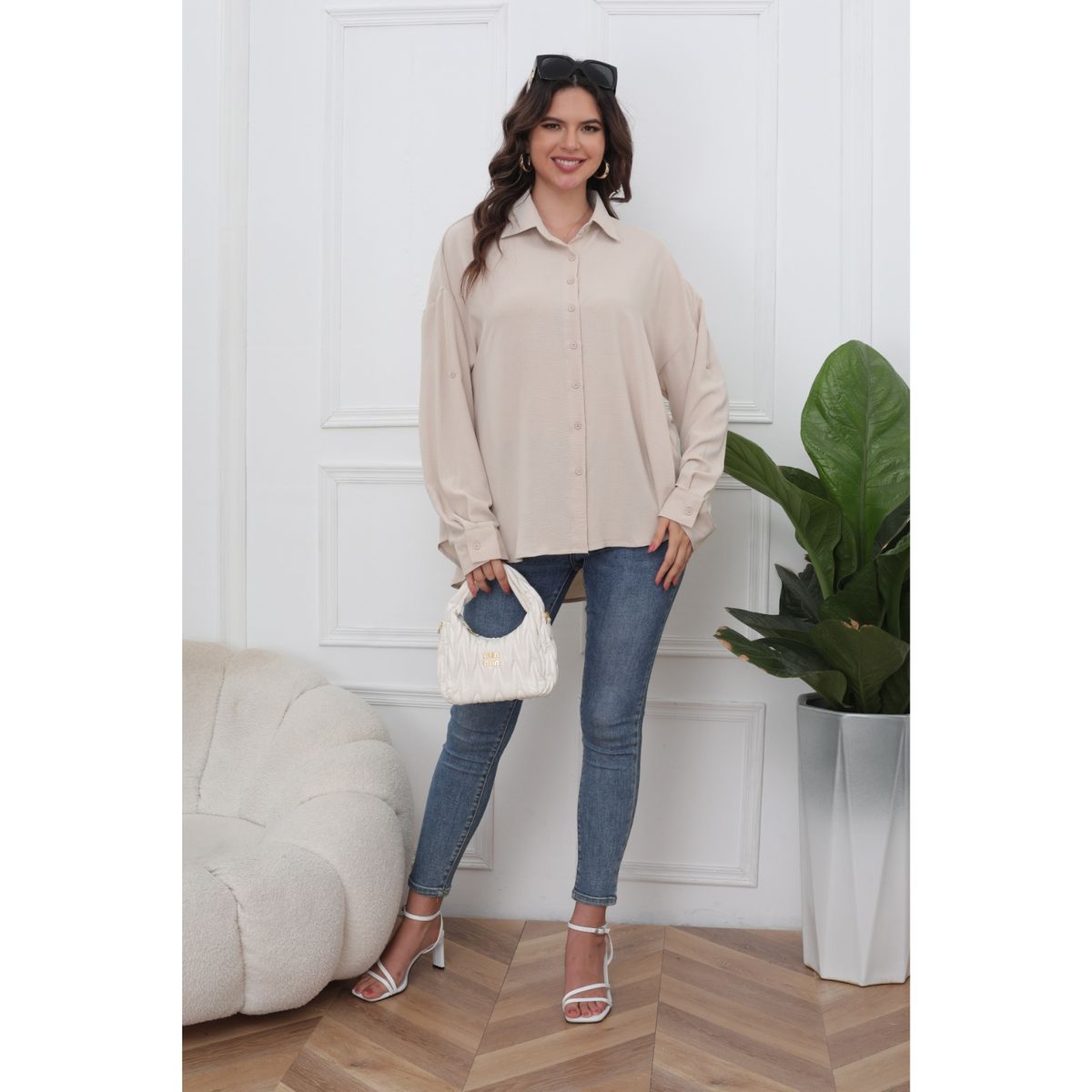 LIKE SHOP - Blusa Mujer Algodón Manga Larga Semi Formal Botones 0072