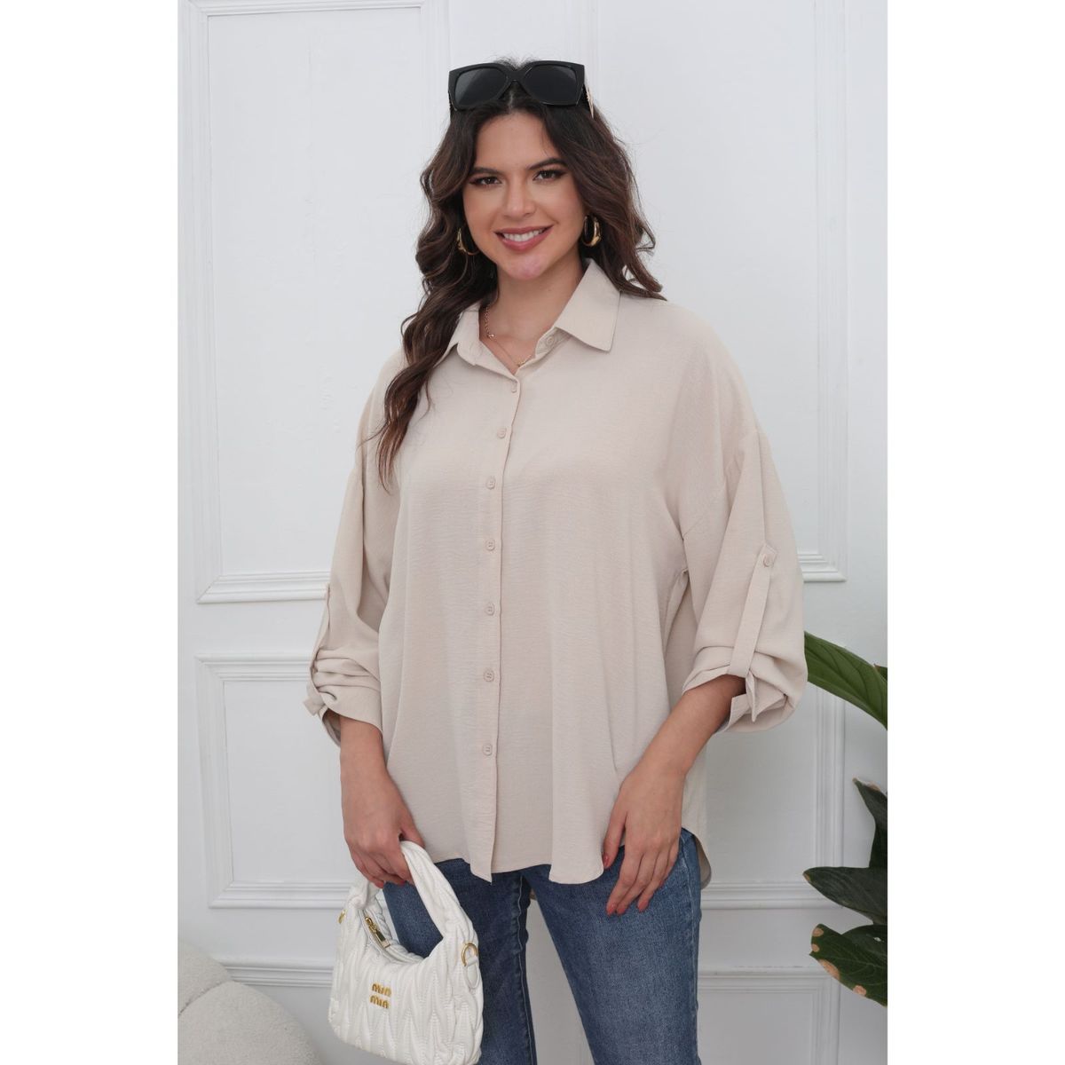 LIKE SHOP - Blusa Mujer Algodón Manga Larga Semi Formal Botones 0072