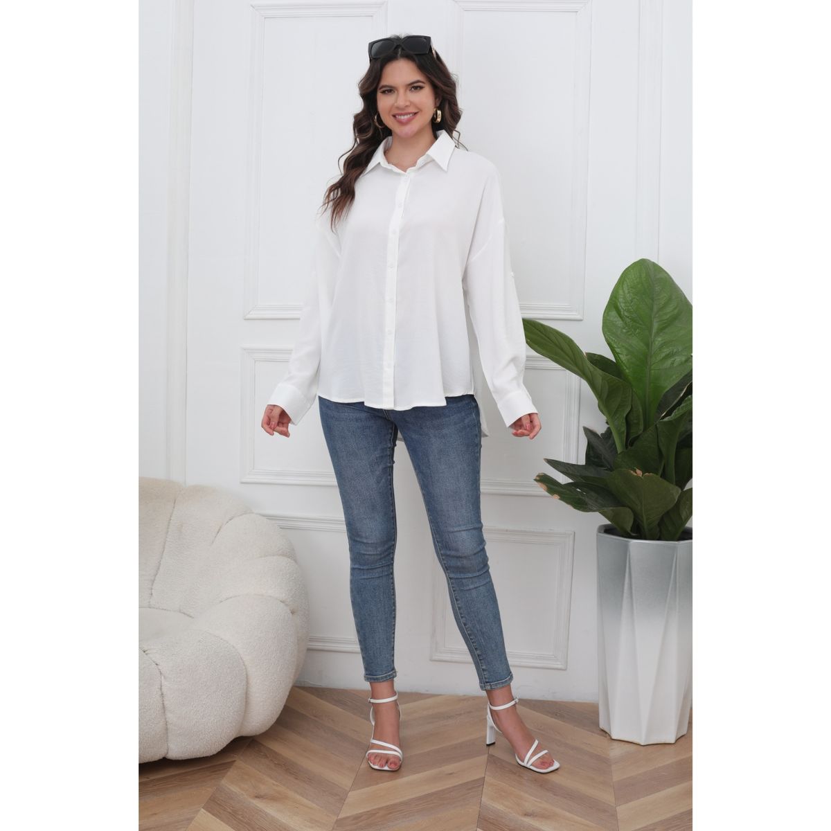 LIKE SHOP - Blusa Mujer Algodón Manga Larga Semi Formal Botones 0072