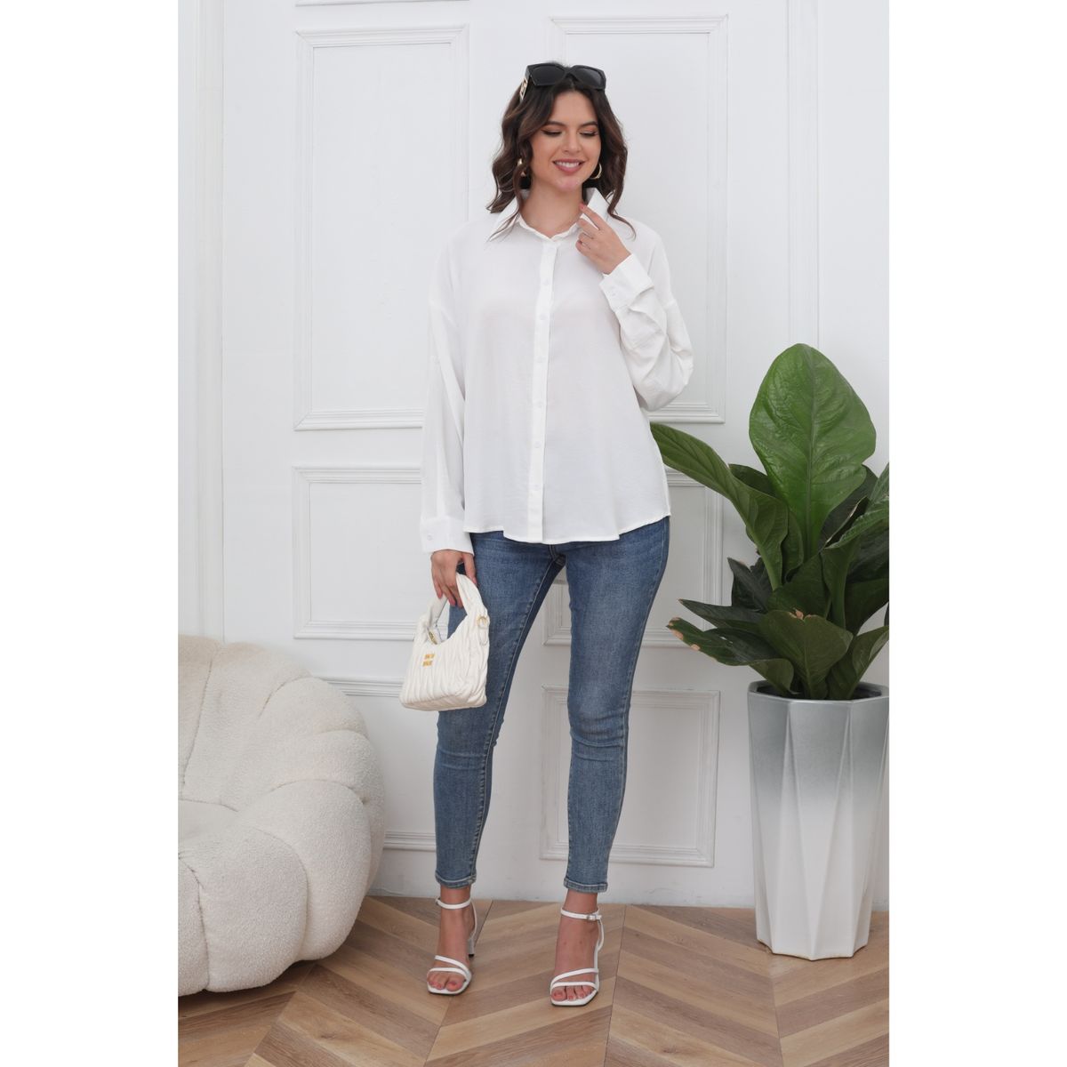 LIKE SHOP - Blusa Mujer Algodón Manga Larga Semi Formal Botones 0072
