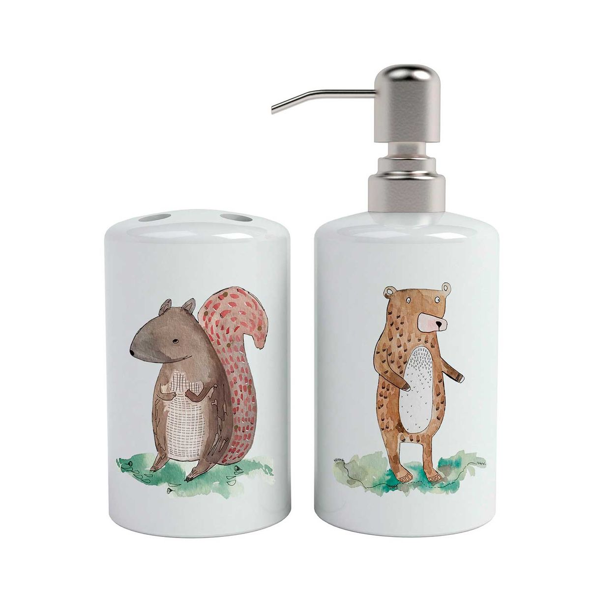 PAPER HOME - Set de baño Cerámica diseño ardilla y oso 2 piezas Paper-Home