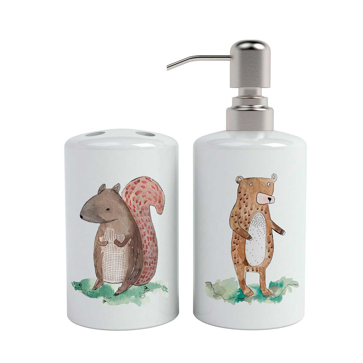 PAPER HOME - Set de baño Cerámica diseño ardilla y oso 2 piezas Paper-Home