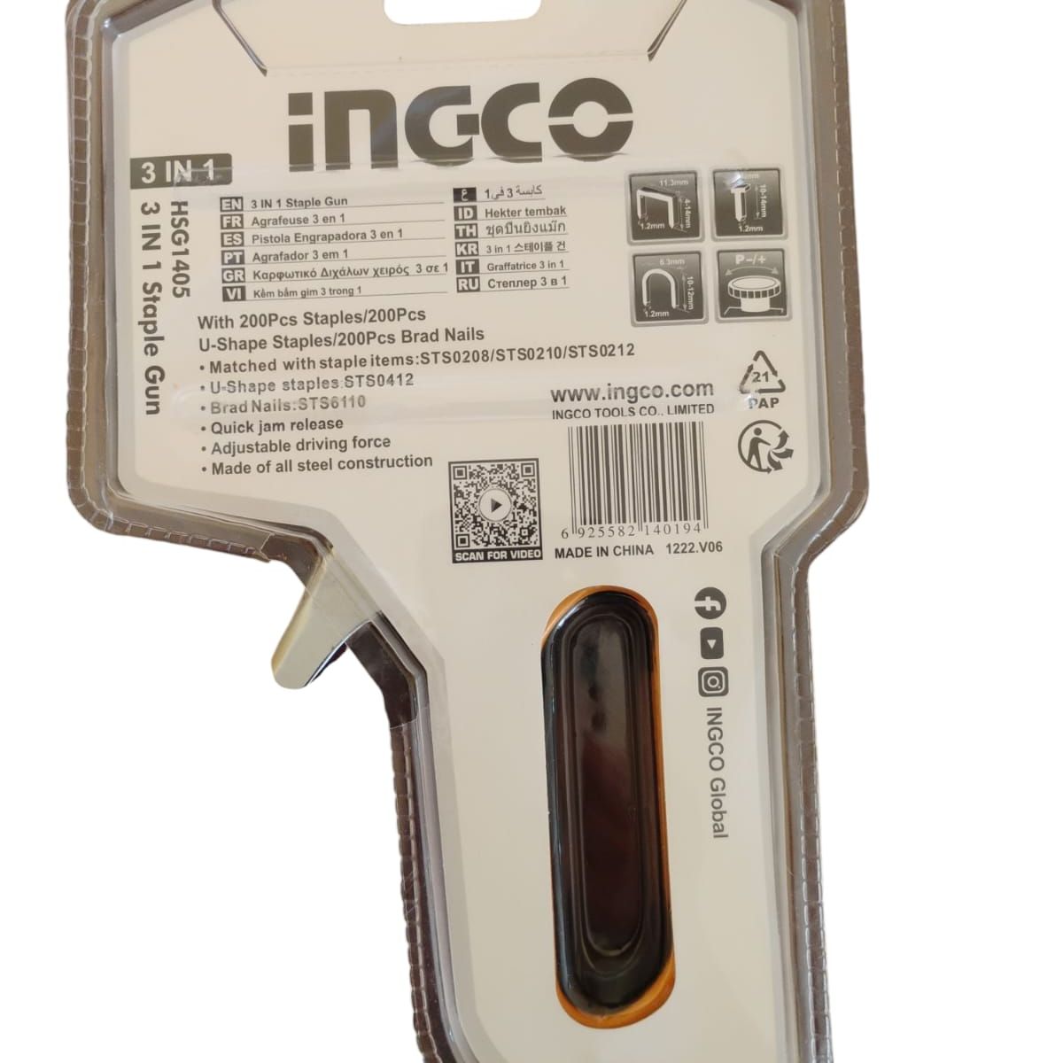 INGCO - Engrapadora/clavadora IngcoAmarilla y negra Manual 3 En 1 4-14mmx1.2mm