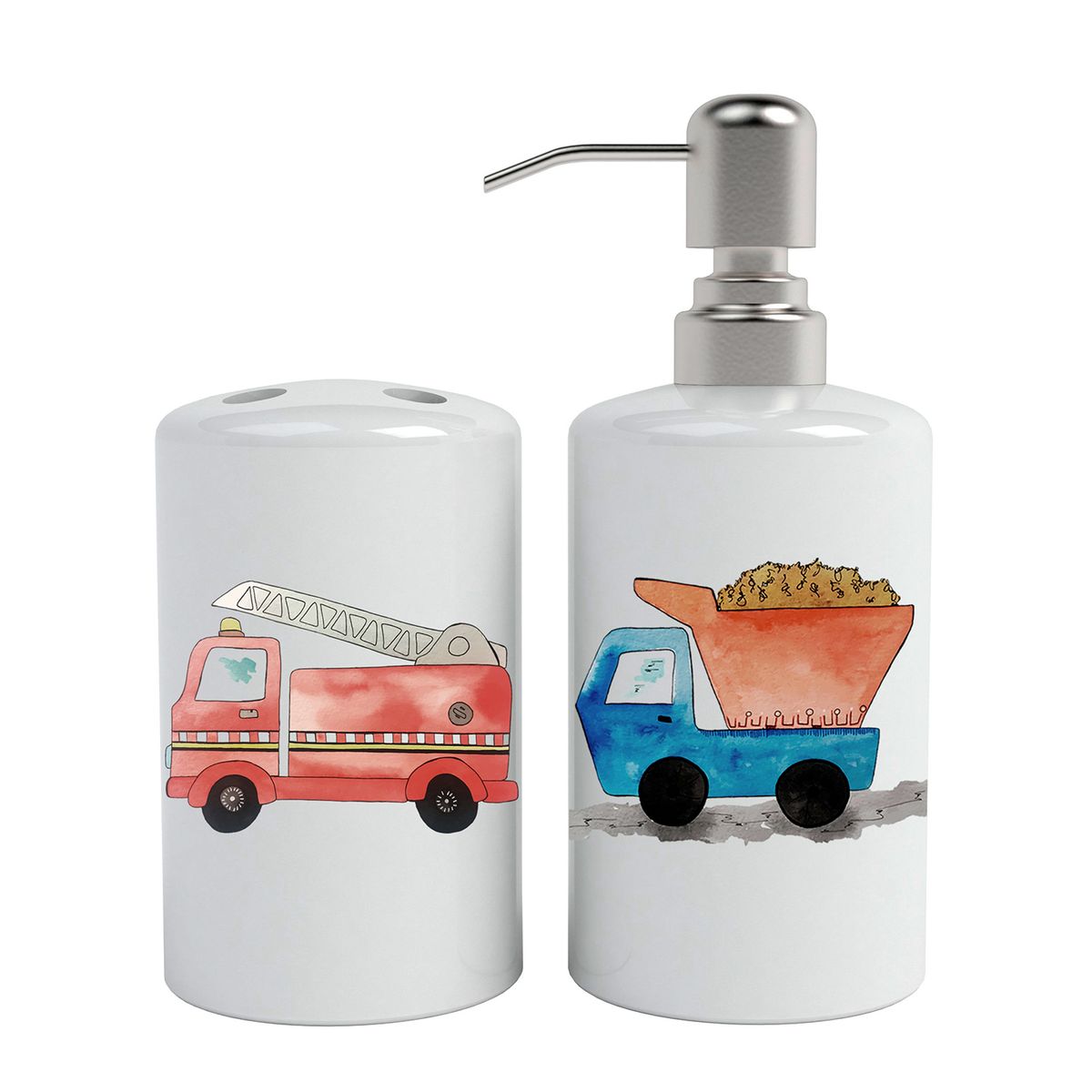 PAPER HOME - Set de baño Cerámica diseño bombero y camión 2 piezas Paper-Home
