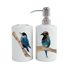 PAPER HOME - Set de baño Cerámica diseño pájaros azules 2 piezas Paper-Home