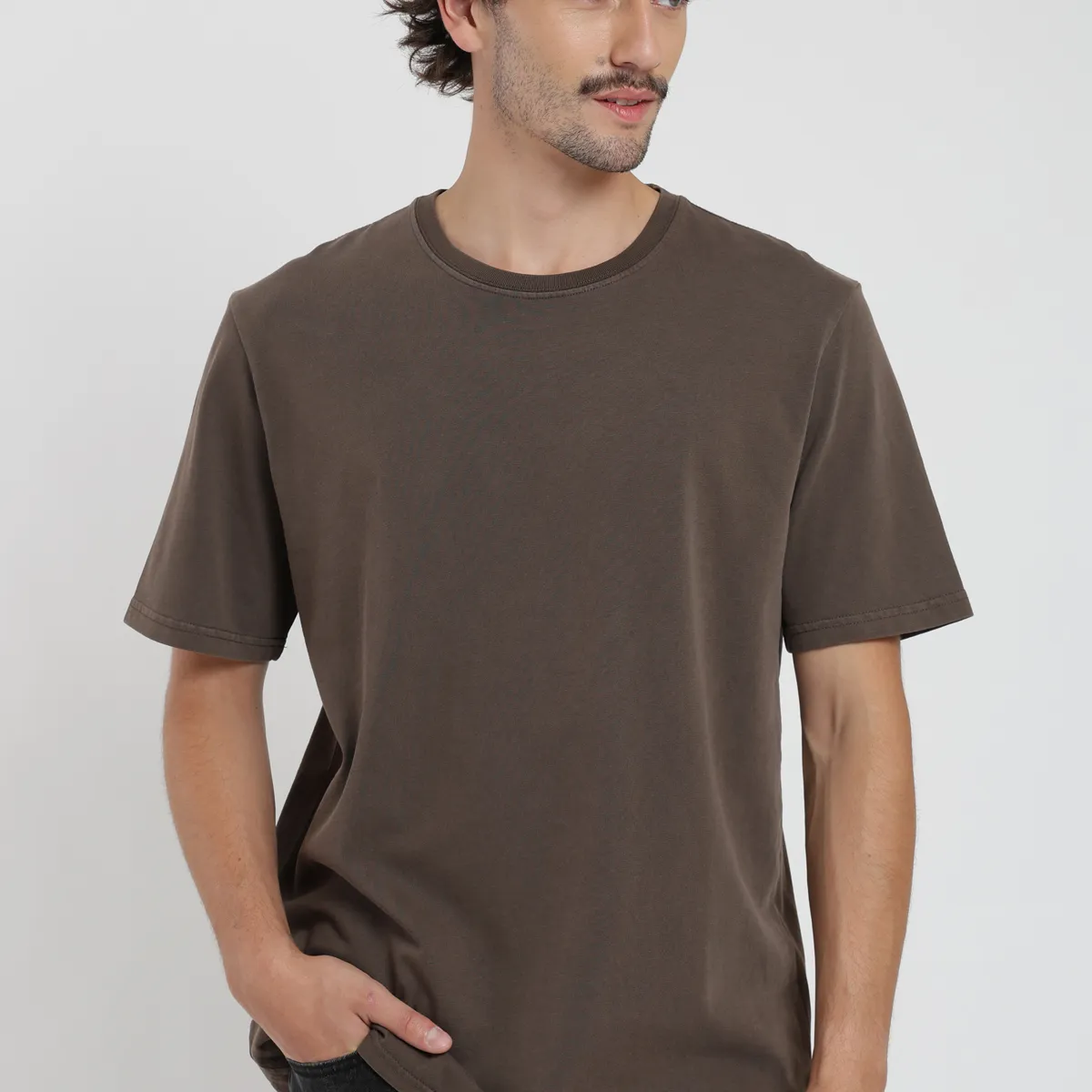 FROENS - Polera hombre manga corta Plain Heavyweight café Froens